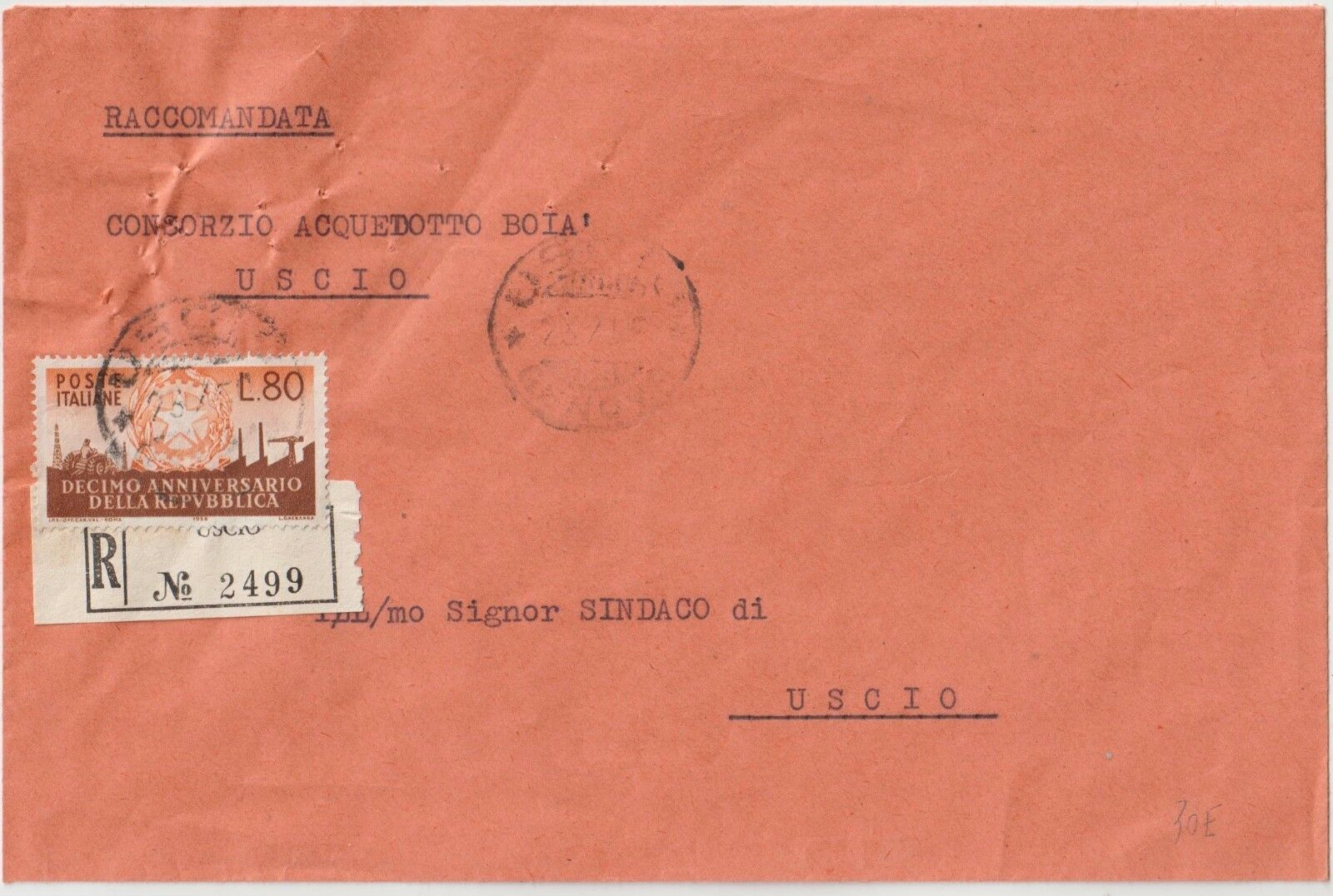 Italy 1958 80l Repubblica Isolated On Registered Cover To Uscio.