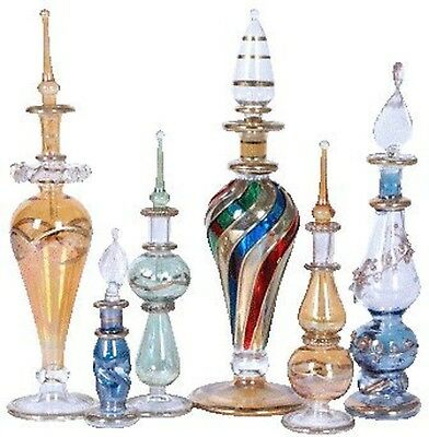 6 Pc Mix Lot Of Egyptian Mouth Pyrex Glass Perfume Bottles