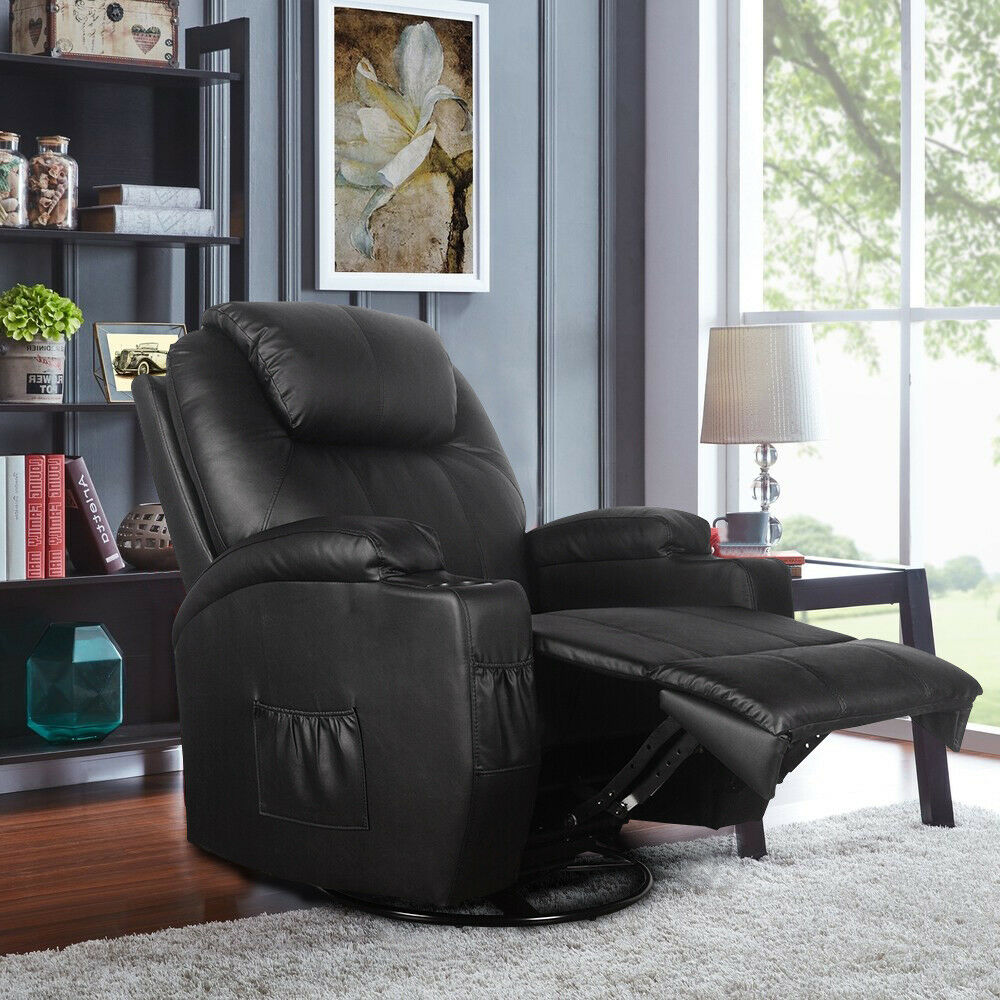 Massage Recliner Chair Heated Pu Leather Vibratory Rocker Ergonomic 360 Swivel