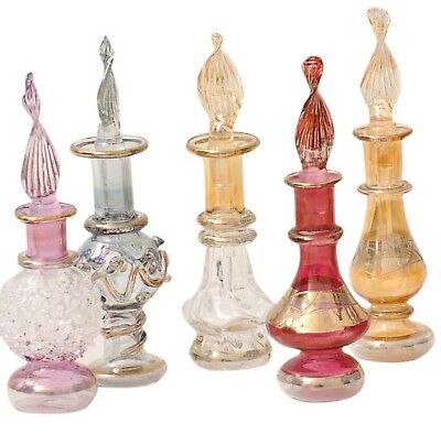 Egyptian Perfume Bottles Set Of 5 Hand Blown Decorative Pyrex Glass Vials Hei...